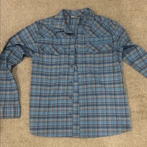 NWOT Stio Blue and Gray Plaid Button Down Shirt size large